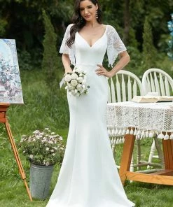 Ever-Pretty US SHOP BY OCCASION Sexy V Neck Maxi Bodycon Party Dress With Flare Sleeves