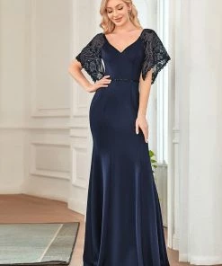 Ever-Pretty US SHOP BY OCCASION Sexy V Neck Maxi Bodycon Party Dress With Flare Sleeves