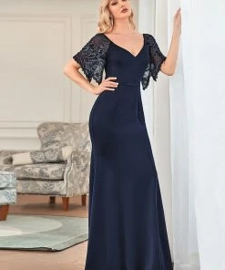 Ever-Pretty US SHOP BY OCCASION Sexy V Neck Maxi Bodycon Party Dress With Flare Sleeves