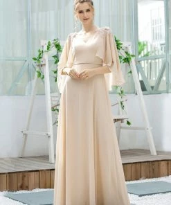 Ever-Pretty US Elegant V Neck Flowy Chiffon Bridesmaid Dresses With Wraps