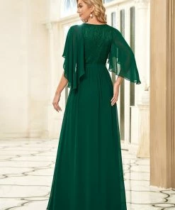 Ever-Pretty US Deep V Neck Lace Bodice Long Flowy Evening Dress