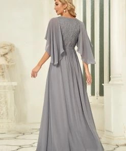 Ever-Pretty US Deep V Neck Lace Bodice Long Flowy Evening Dress
