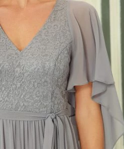 Ever-Pretty US Deep V Neck Lace Bodice Long Flowy Evening Dress