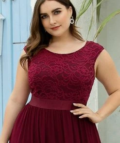Ever-Pretty US Classic Round Neck V Back Lace Bodice Bridesmaid Dress