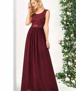 Ever-Pretty US Classic Round Neck V Back Lace Bodice Bridesmaid Dress