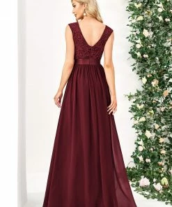 Ever-Pretty US Classic Round Neck V Back Lace Bodice Bridesmaid Dress