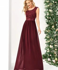 Ever-Pretty US Classic Round Neck V Back Lace Bodice Bridesmaid Dress