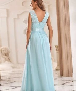 Ever-Pretty US Classic Round Neck V Back Lace Bodice Bridesmaid Dress