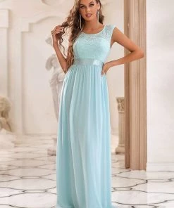 Ever-Pretty US Classic Round Neck V Back Lace Bodice Bridesmaid Dress