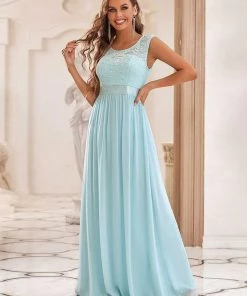 Ever-Pretty US Classic Round Neck V Back Lace Bodice Bridesmaid Dress