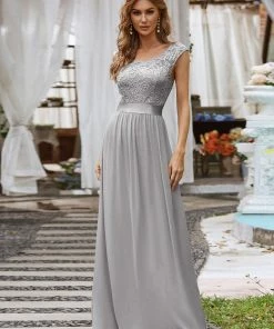 Ever-Pretty US Classic Round Neck V Back Lace Bodice Bridesmaid Dress