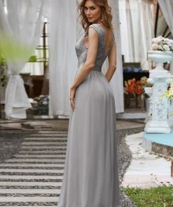 Ever-Pretty US Classic Round Neck V Back Lace Bodice Bridesmaid Dress