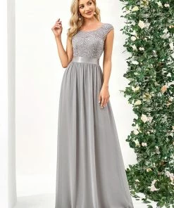 Ever-Pretty US Classic Round Neck V Back Lace Bodice Bridesmaid Dress