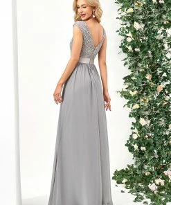 Ever-Pretty US Classic Round Neck V Back Lace Bodice Bridesmaid Dress