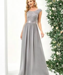 Ever-Pretty US Classic Round Neck V Back Lace Bodice Bridesmaid Dress