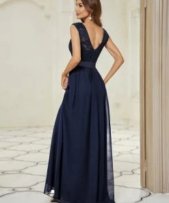 Ever-Pretty US Classic Round Neck V Back Lace Bodice Bridesmaid Dress