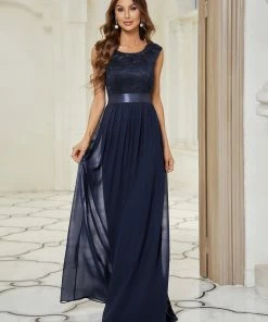 Ever-Pretty US Classic Round Neck V Back Lace Bodice Bridesmaid Dress