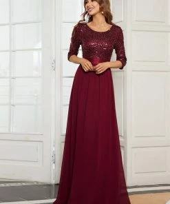 Ever-Pretty US Elegant Round Neckline Long Sleeves Sequin Evening Dress