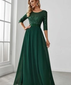 Ever-Pretty US Elegant Round Neckline Long Sleeves Sequin Evening Dress