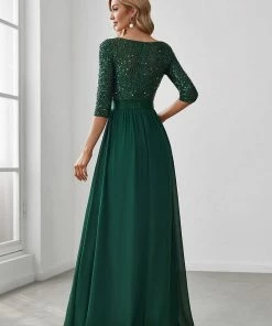 Ever-Pretty US Elegant Round Neckline Long Sleeves Sequin Evening Dress