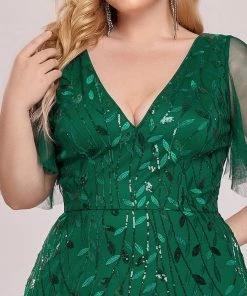 Ever-Pretty US Shimmery V Neck Ruffle Sleeves Sequin Maxi Long Evening Dress