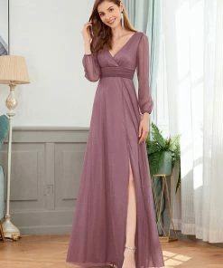 Ever-Pretty US Women's Sexy Long Sleeve V-Neck Shiny Evening Dress SHOP BY OCCASION