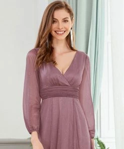 Ever-Pretty US Women's Sexy Long Sleeve V-Neck Shiny Evening Dress SHOP BY OCCASION