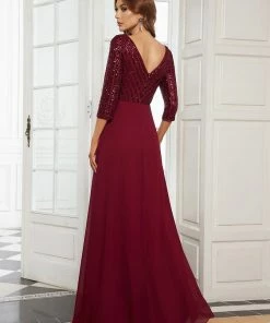 Ever-Pretty US Sexy V Neck Sequin Evening Dresses With 3/4 Sleeve SHOP BY OCCASION