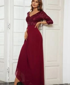 Ever-Pretty US Sexy V Neck Sequin Evening Dresses With 3/4 Sleeve SHOP BY OCCASION