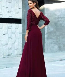 Ever-Pretty US Sexy V Neck Sequin Evening Dresses With 3/4 Sleeve SHOP BY OCCASION