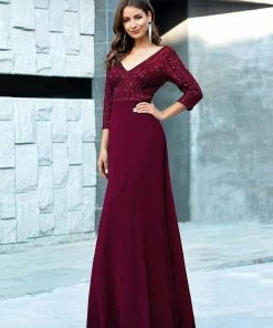 Ever-Pretty US Sexy V Neck Sequin Evening Dresses With 3/4 Sleeve SHOP BY OCCASION