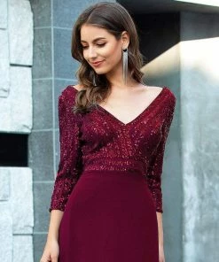 Ever-Pretty US Sexy V Neck Sequin Evening Dresses With 3/4 Sleeve SHOP BY OCCASION
