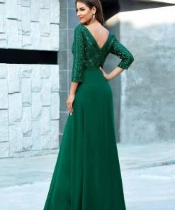 Ever-Pretty US Sexy V Neck Sequin Evening Dresses With 3/4 Sleeve SHOP BY OCCASION