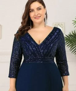 Ever-Pretty US Sexy V Neck Sequin Evening Dresses With 3/4 Sleeve SHOP BY OCCASION