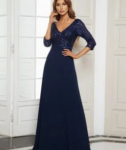 Ever-Pretty US Sexy V Neck Sequin Evening Dresses With 3/4 Sleeve SHOP BY OCCASION