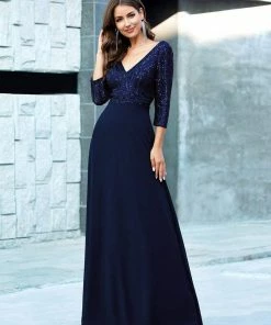 Ever-Pretty US Sexy V Neck Sequin Evening Dresses With 3/4 Sleeve SHOP BY OCCASION