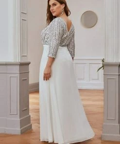 Ever-Pretty US Sexy V Neck Sequin Evening Dresses With 3/4 Sleeve SHOP BY OCCASION