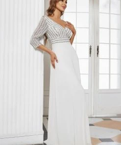 Ever-Pretty US Sexy V Neck Sequin Evening Dresses With 3/4 Sleeve SHOP BY OCCASION