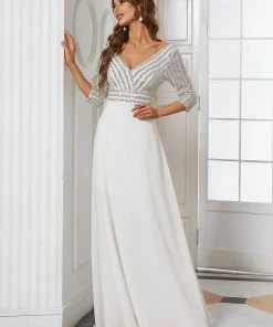 Ever-Pretty US Sexy V Neck Sequin Evening Dresses With 3/4 Sleeve SHOP BY OCCASION