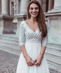 Ever-Pretty US Sexy V Neck Sequin Evening Dresses With 3/4 Sleeve SHOP BY OCCASION