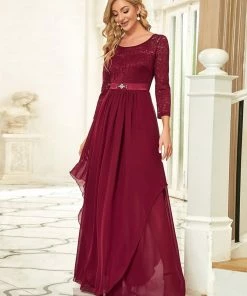 Ever-Pretty US Classic Floral Lace Bridesmaid Dress With Long Sleeve SHOP BY OCCASION