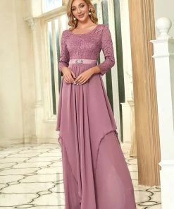 Ever-Pretty US Classic Floral Lace Bridesmaid Dress With Long Sleeve SHOP BY OCCASION