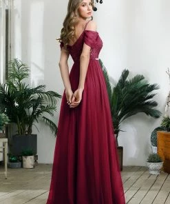 Ever-Pretty US SHOP BY OCCASION Cold Shoulder Sequin Bodice Long Tulle Bridesmaid Dress
