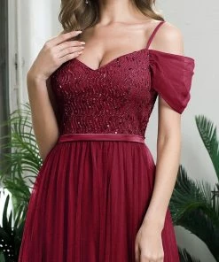 Ever-Pretty US SHOP BY OCCASION Cold Shoulder Sequin Bodice Long Tulle Bridesmaid Dress