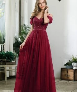 Ever-Pretty US SHOP BY OCCASION Cold Shoulder Sequin Bodice Long Tulle Bridesmaid Dress