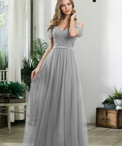 Ever-Pretty US SHOP BY OCCASION Cold Shoulder Sequin Bodice Long Tulle Bridesmaid Dress