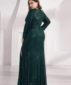 Ever-Pretty US SHOP BY OCCASION Shiny V Neck Sequin Long Sleeves Evening Dress