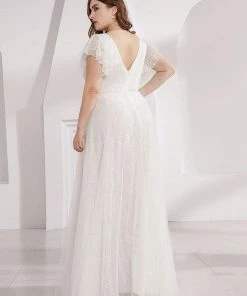 Ever-Pretty US Double V Neck Long Lace Evening Dress With Ruffle Sleeves SHOP BY OCCASION