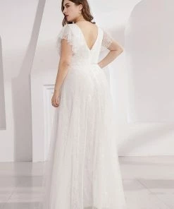 Ever-Pretty US SHOP BY STYLE Elegant Maxi Lace Elopement Wedding Dress With Ruffle Sleeves