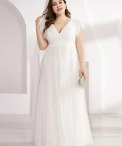Ever-Pretty US SHOP BY STYLE Elegant Maxi Lace Elopement Wedding Dress With Ruffle Sleeves